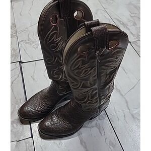 Vintage Olathe Men's Size 10 1/2 D Cowboy Boots Bison Leather Made In USA